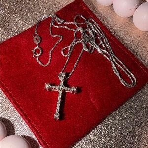 14k diamond  Cross Pendant long Necklace